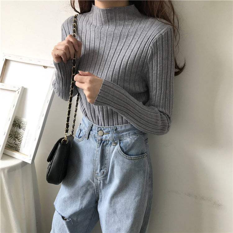 Large quantities of 2025 winter semi-turtleneck thickened shirt women's winter loose pullover knitted sweater bottoming shirt