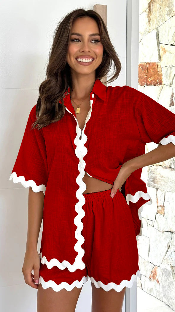 VLOVELAW Early Spring New Cross Border Foreign Trade Women's Simple Fashion Short Shirt Casual Suit-88156