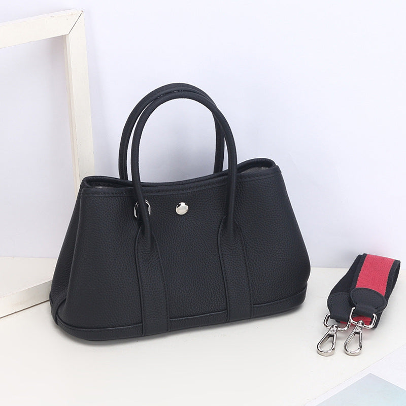 VLOVELAW 2025 New version, first-layer cowhide garden bag, genuine leather, fashionable large-capacity tote bag, wide shoulder strap, shoulder bag, commuter handbag.
