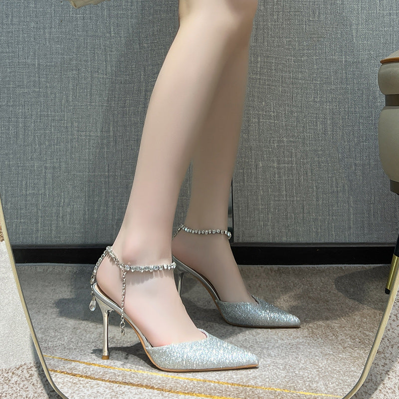 VLOVELAW Style Classic Style High Heel Toe Box Women's Sandals New Spring Stiletto Heel Fashion Heel Rhinestone Pointed Toe Women's Shoes