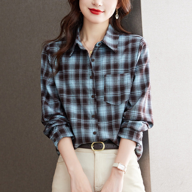 direct sales plaid shirt women's long sleeves spring clothes new literary and retro top polished thickened shirt