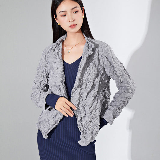 2025 thick cotton jacket women's design sense niche women's clothing autumn new pleated single-breasted cardigan top tide