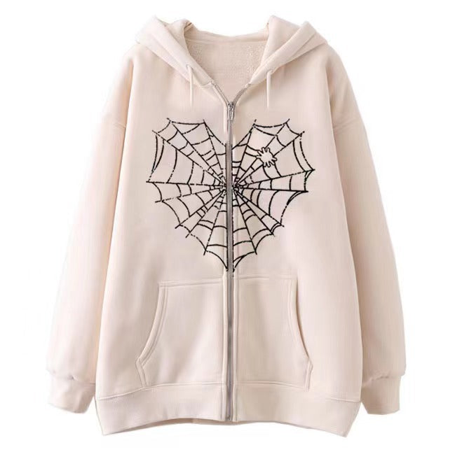 VLOVELAW 2025 Colored Spider Web Street Hip Hop Gothic Harajuku Y2k Black Zipper Hoodie Women, Harajuku Jacket Sweater Women