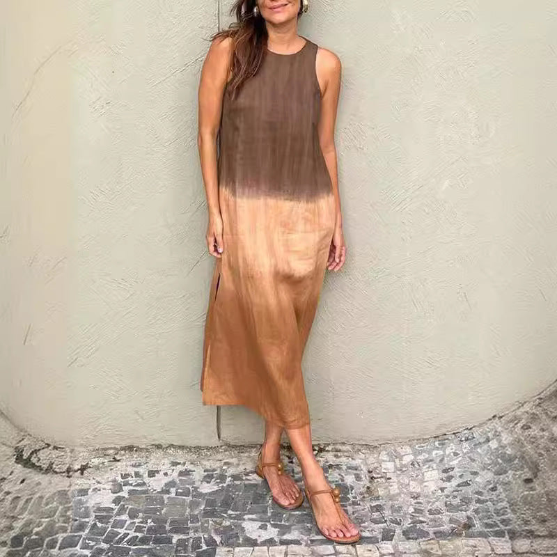 VLOVELAW Cross-Border Women's Clothing Women's Summer Casual Sleeveless Slit Gradient Color Long Dress
