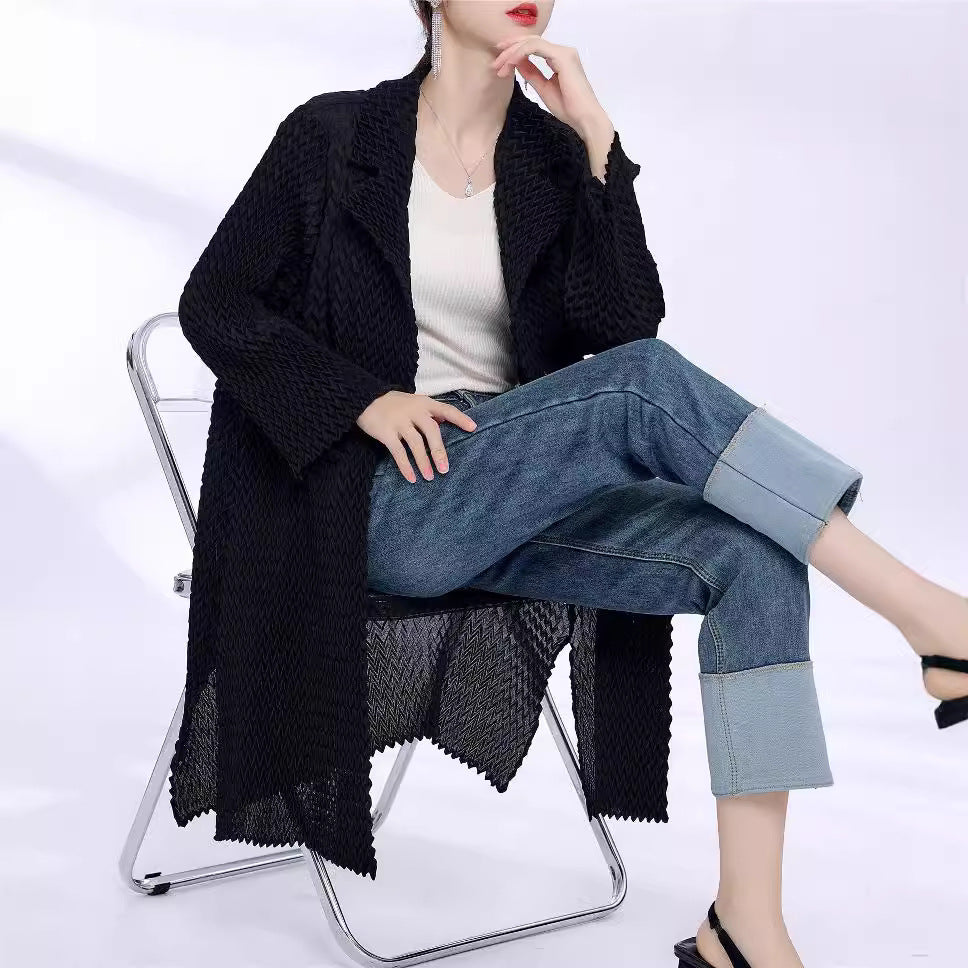 2025 three-dimensional pleated trench coat women's medium and long high-end spring and autumn women's clothing new high-end cardigan jacket women