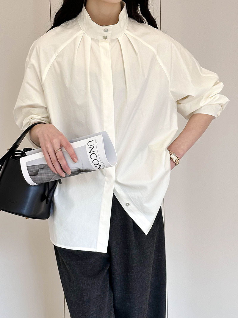 2025 Tachibana Spring Small Stand-Up Collar Chic Design Loose Shirt Women's Korean Simple Top 8715-1