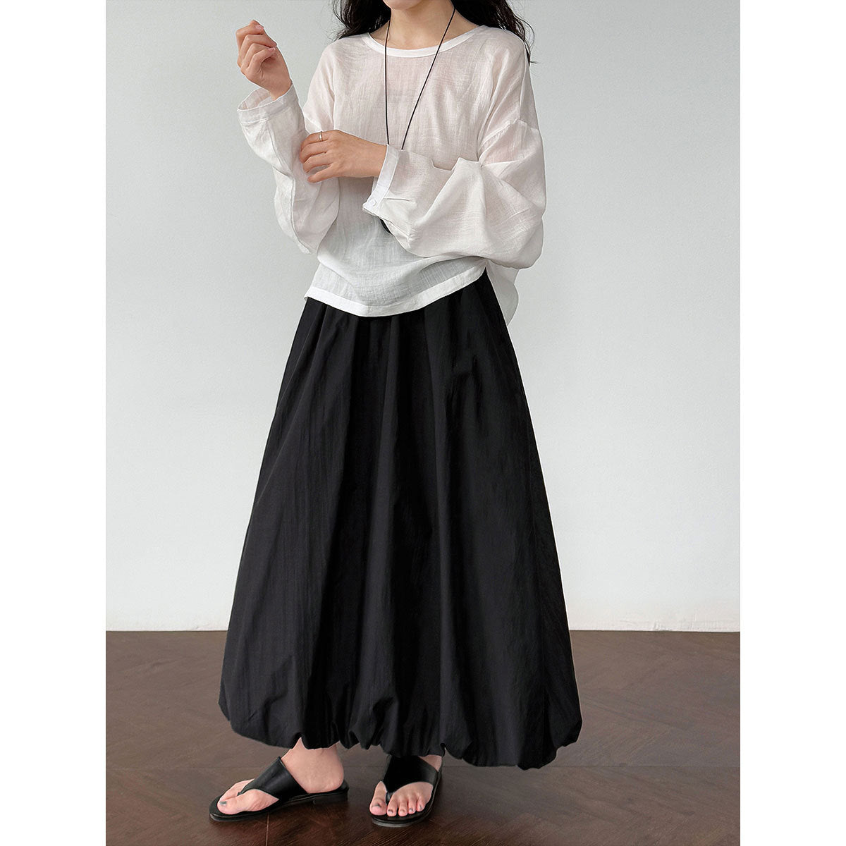 Luxi breathable cotton~ bud skirt Korean simple summer new design high waist A skirt 1908