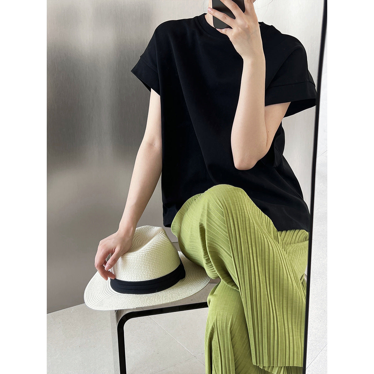 Luxi, Profile Right Angle Shoulder Short Sleeve T-Shirt Women's Summer Loose Design Sense Bat Sleeve T-Shirt Top 2217
