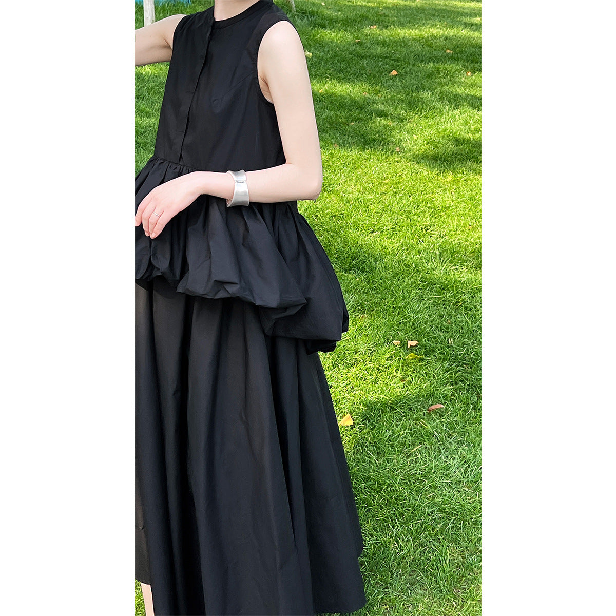 Luxi Temperament Fairy~ Fake two-piece sleeveless A-shaped vest skirt, summer new ruffle edge flower bud princess skirt 5066