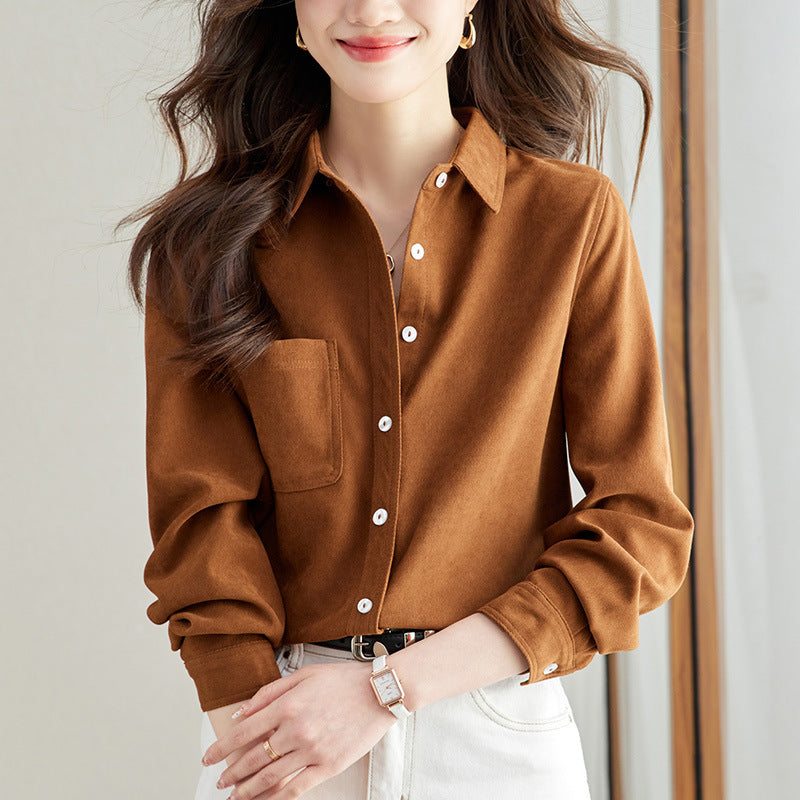 direct sales autumn new short coat women's commuter chic pocket lapel shirt women's single pocket polished shirt