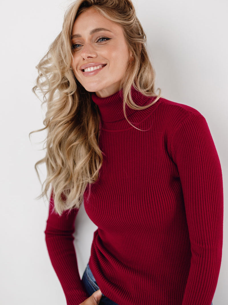 KKBOXLY Cross-border turtleneck sweater knitted bottoming shirt Europe and America New autumn knitted sweater turtleneck pullover sweater women