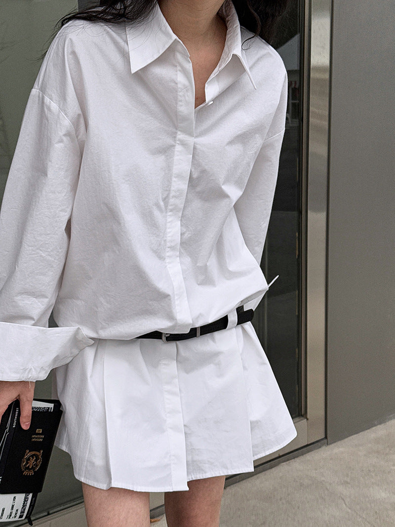 Luxi shirt dress women's spring new design sense Polo collar temperament thin shirt short skirt 9711