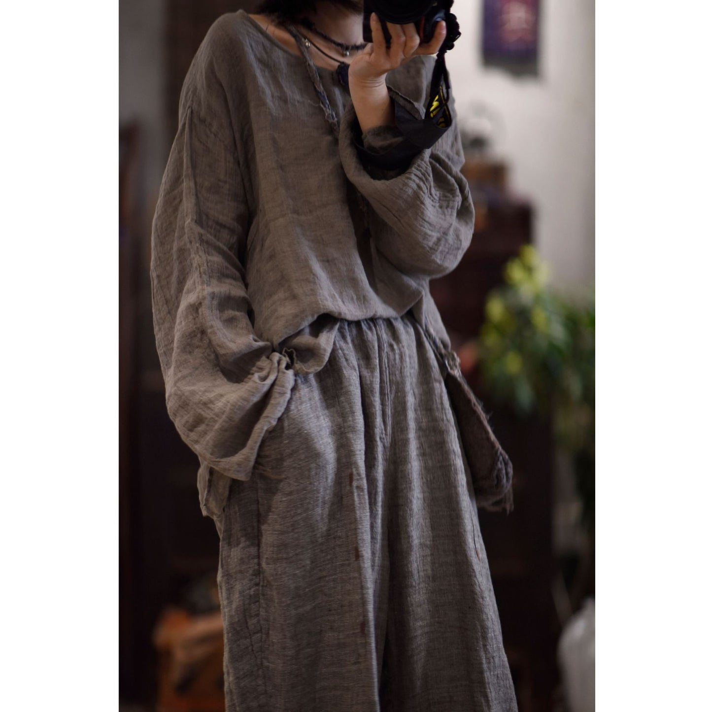 2025 22/3/Shirt, spring literary and retro textured linen loose pullover shoulder lazy shirt