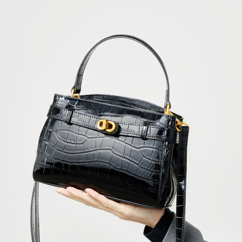 VLOVELAW 2025 Kelly bag large women's high-end alligator pattern lock small square bag new leather handbag commuter messenger women's bag