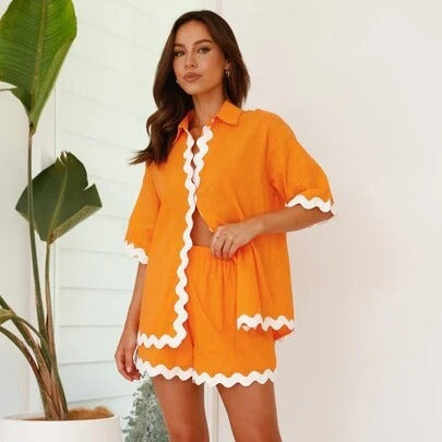 VLOVELAW Early Spring New Cross Border Foreign Trade Women's Simple Fashion Short Shirt Casual Suit-88156