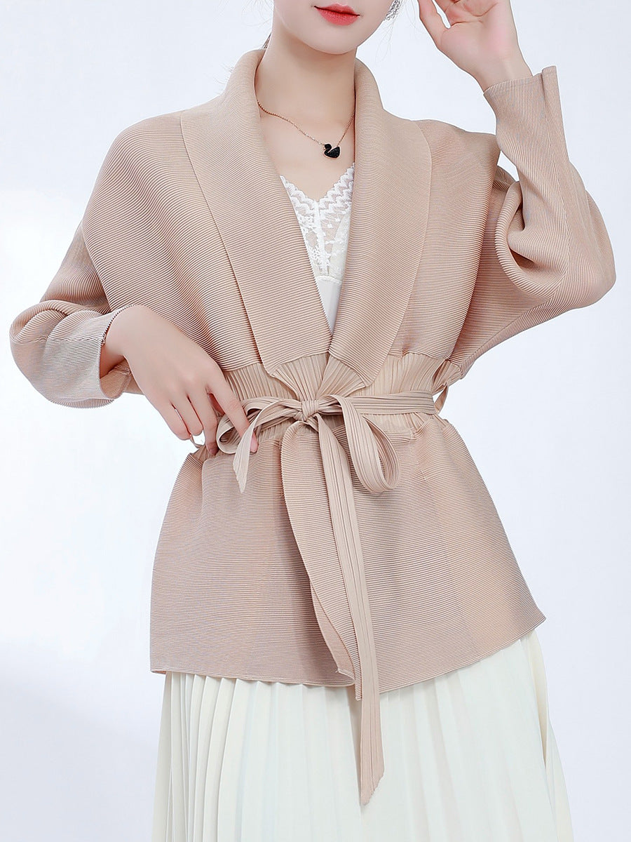 2025 Fashion versatile knitted sweater jacket women's cardigan design sense splicing pleated Korean wear early autumn top