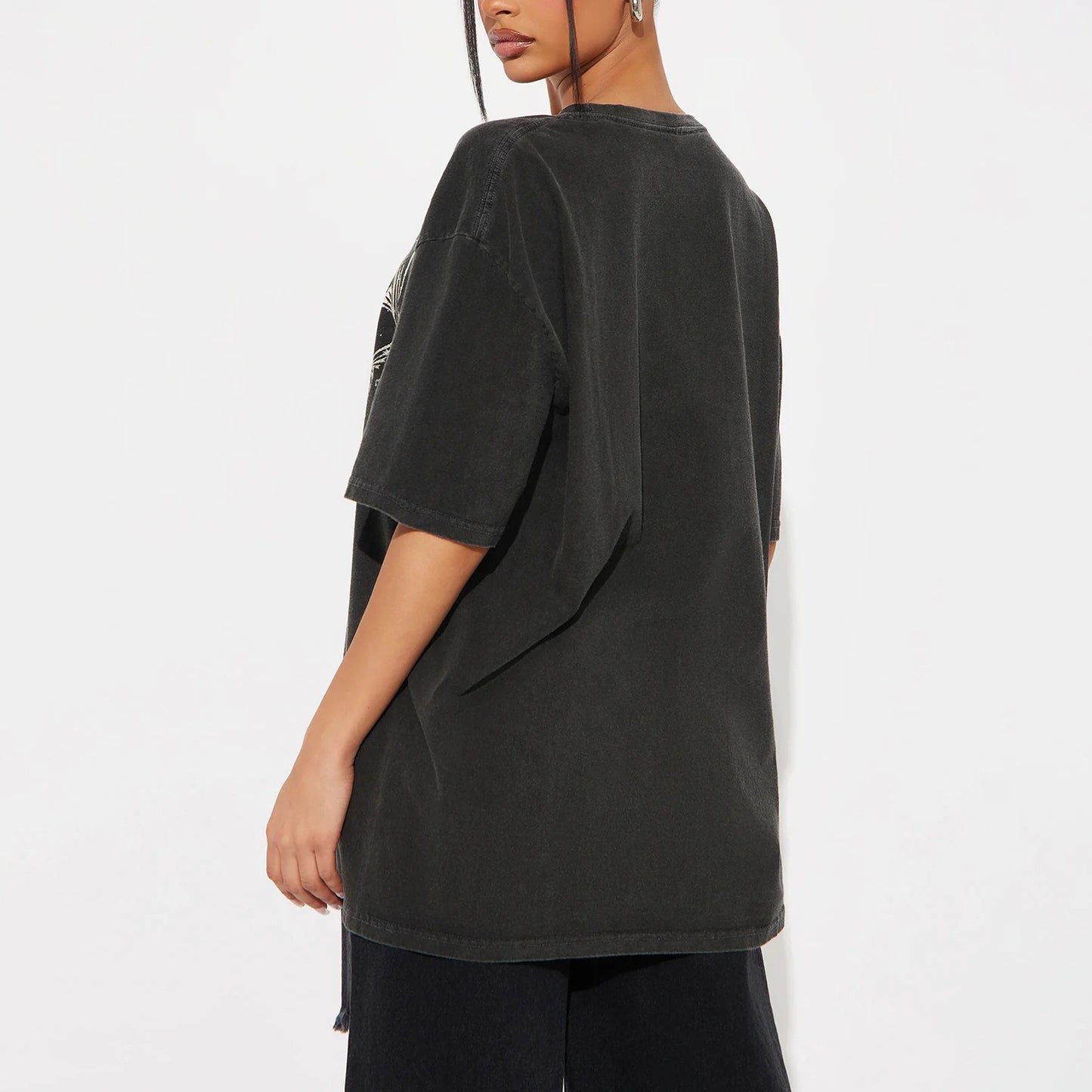 high street personalized wind wash old Gemini printing loose T-shirt versatile trendy brand round neck five-quarter sleeve top