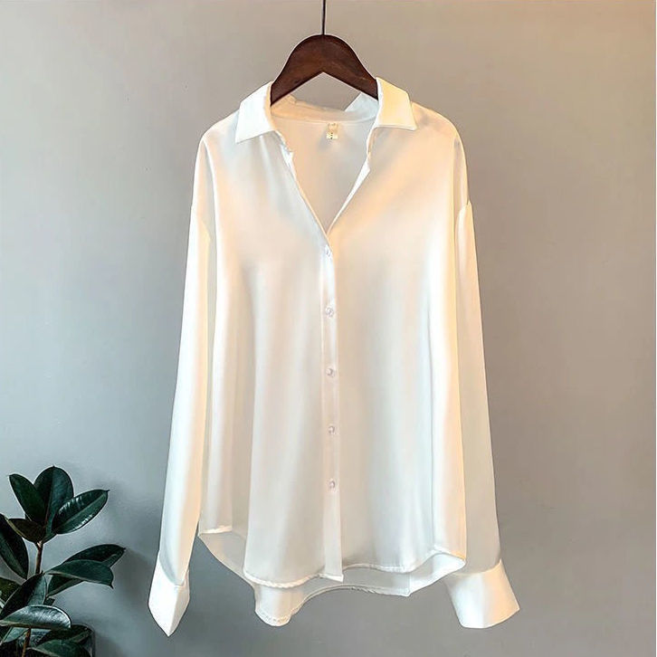 VLOVELAW Long Sleeve Satin Shirt Women's Design Sense Niche Spring and Summer New All-Match Draping Top Retro Hong Kong Style Shirt
