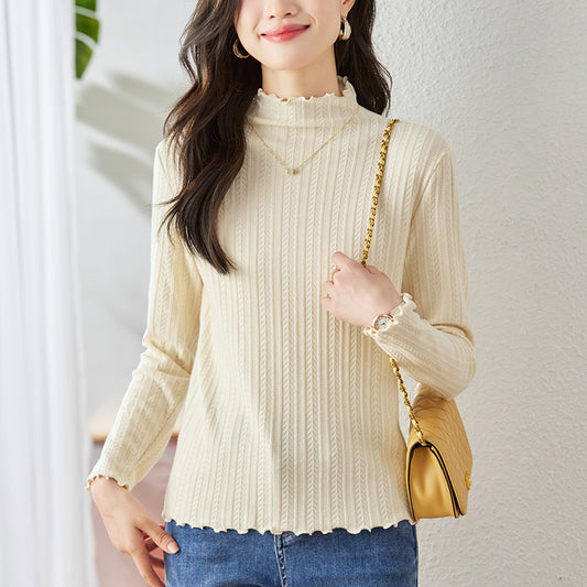 direct sales knitted top women's semi-turtleneck inner  spring retro warm sweater short bottoming shirt