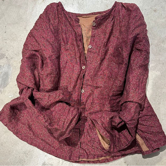 2025    23/8/Early Autumn/Early Autumn Literary Retro Linen Printed Cardigan Shoulder Crew Neck Shirt