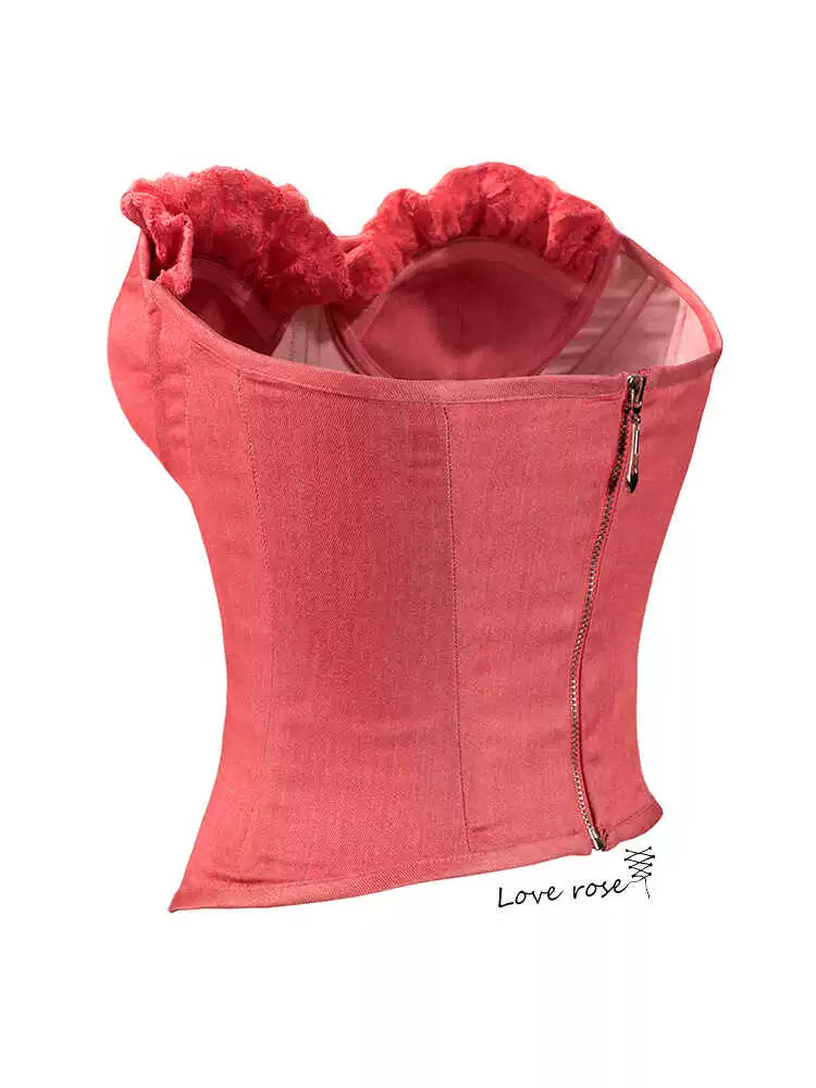 Tie and wrap original designer, watermelon red fungus edge three-dimensional cup, chest pad, fish bone coat, chest wrap tube top