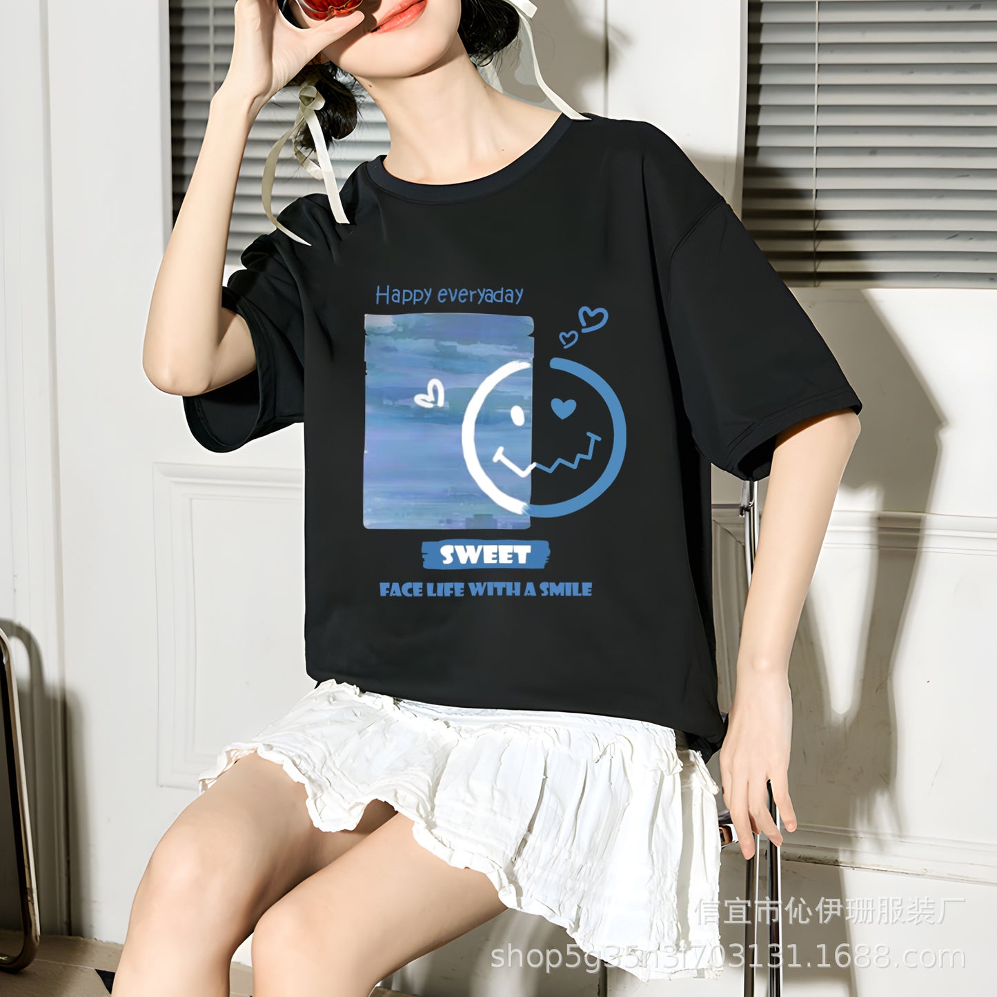 VLOVELAW Summer Women's Cotton Short-Sleeved T-shirts Women's New Versatile Simple Style Loose Half-Sleeve Top Ins Trendy White