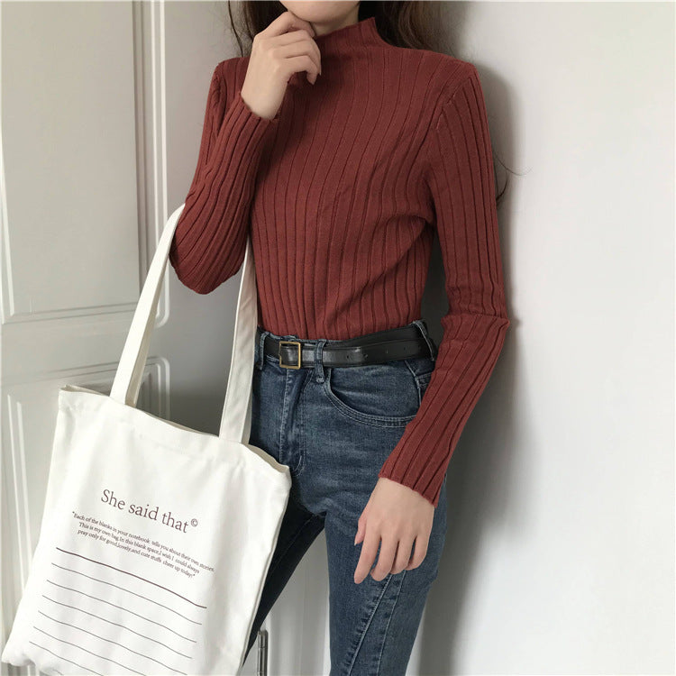 Large quantities of 2025 winter semi-turtleneck thickened shirt women's winter loose pullover knitted sweater bottoming shirt