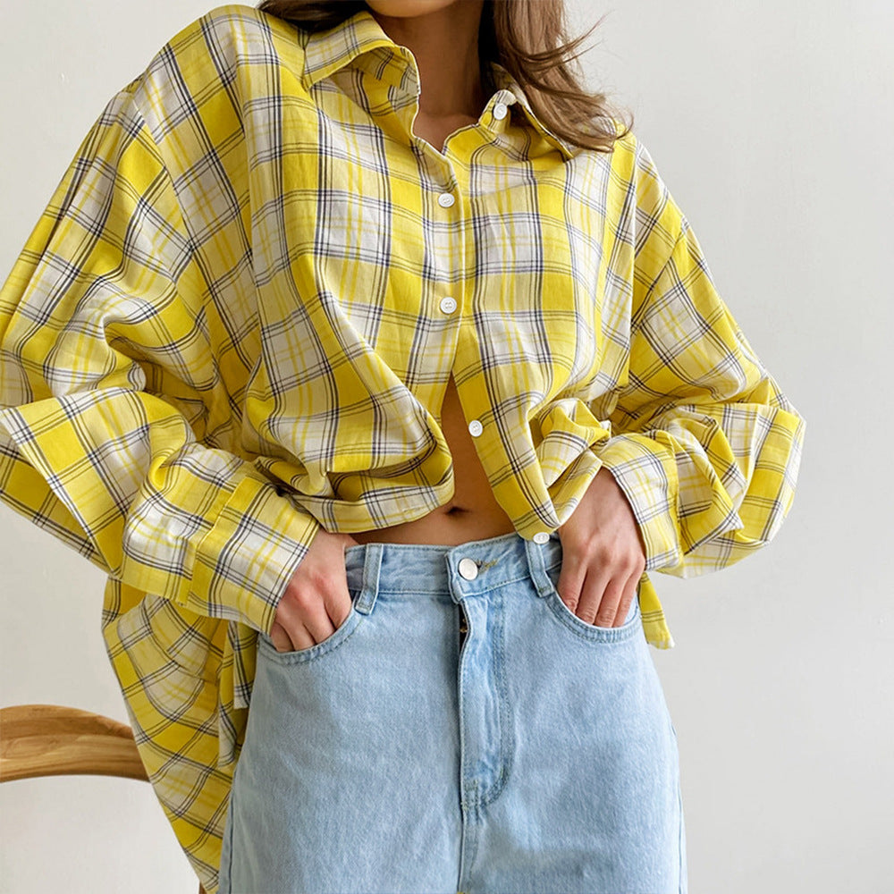 VLOVELAW 2025New autumn and winter new 2025 style pure cotton American retro commuter plaid shirt plaid shirt women's clothing