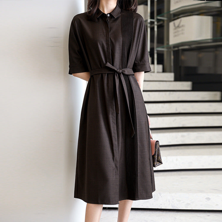 2025 Japanese commuter wool shirt skirt, high sense  summer new temperament women's clothing, medium and long dress