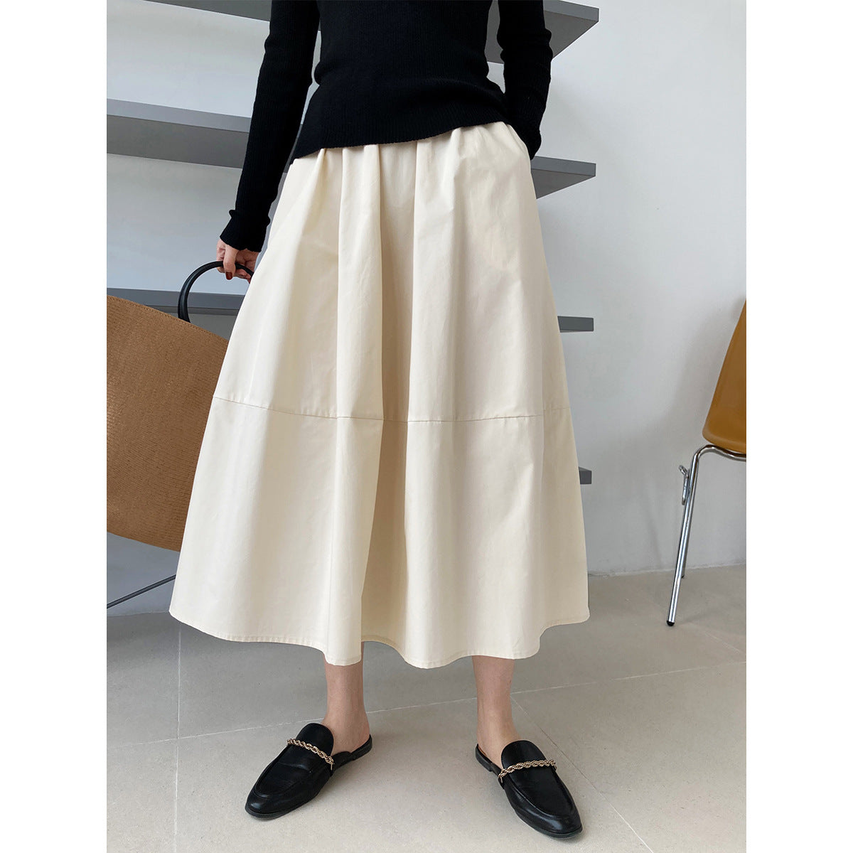 Luxi, the new autumn high-waisted and thin fluffy A-shaped skirt skirt, elastic waist medium and long swinging umbrella skirt 332