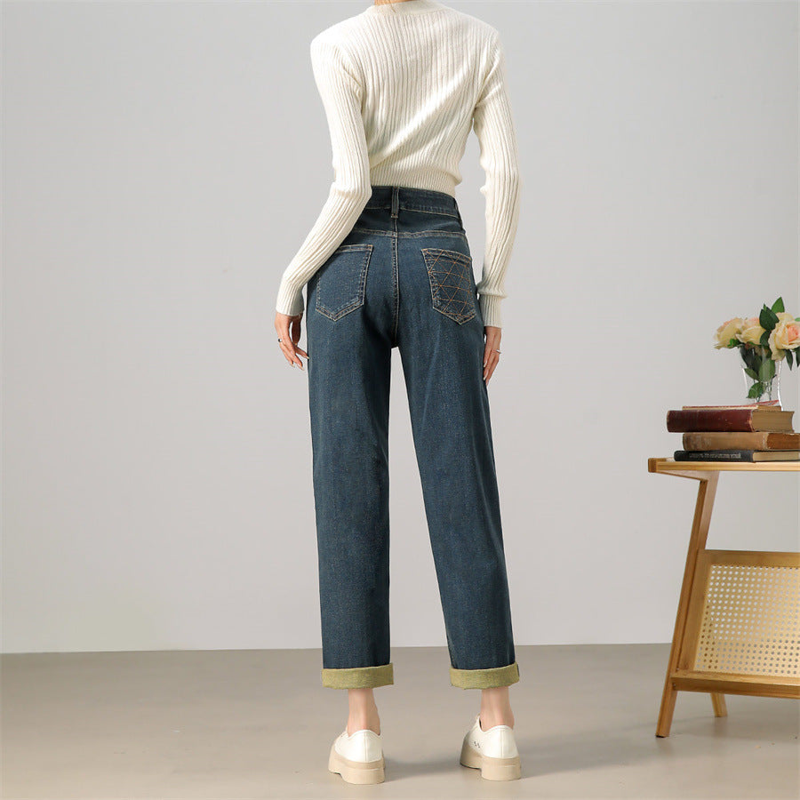 2025 New retro straight jeans women's spring and autumn high waist and thin fashion versatile commuter pipe pants
