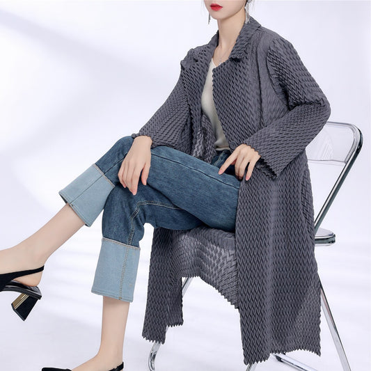 2025 three-dimensional pleated trench coat women's medium and long high-end spring and autumn women's clothing new high-end cardigan jacket women