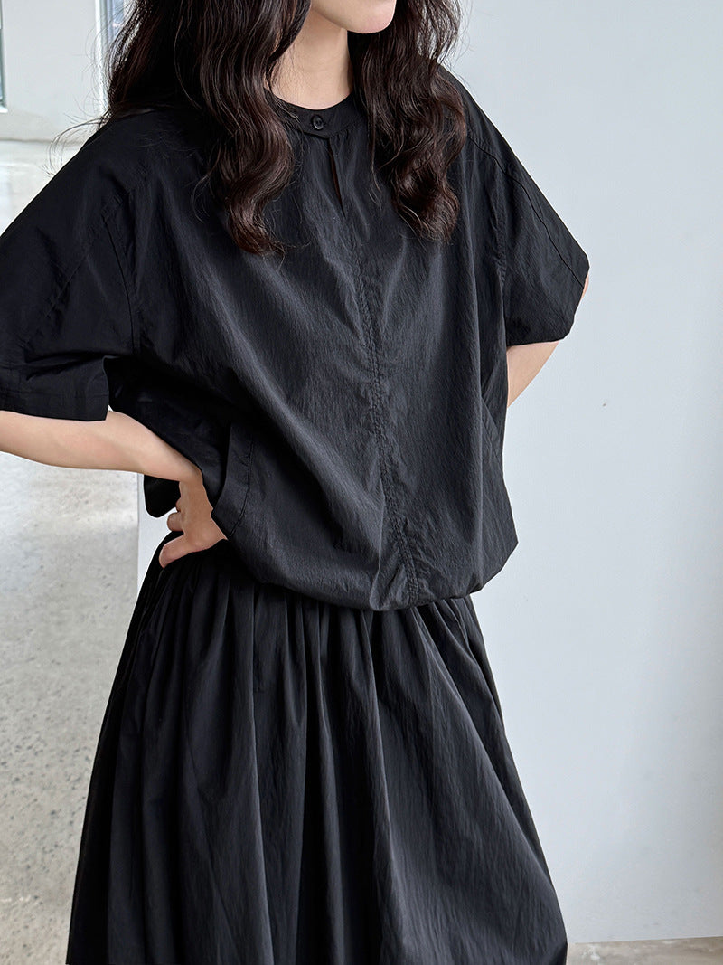 Luxi, Korean version of simple and light short-sleeved top + puffy skirt two-piece suit women's summer new 5116