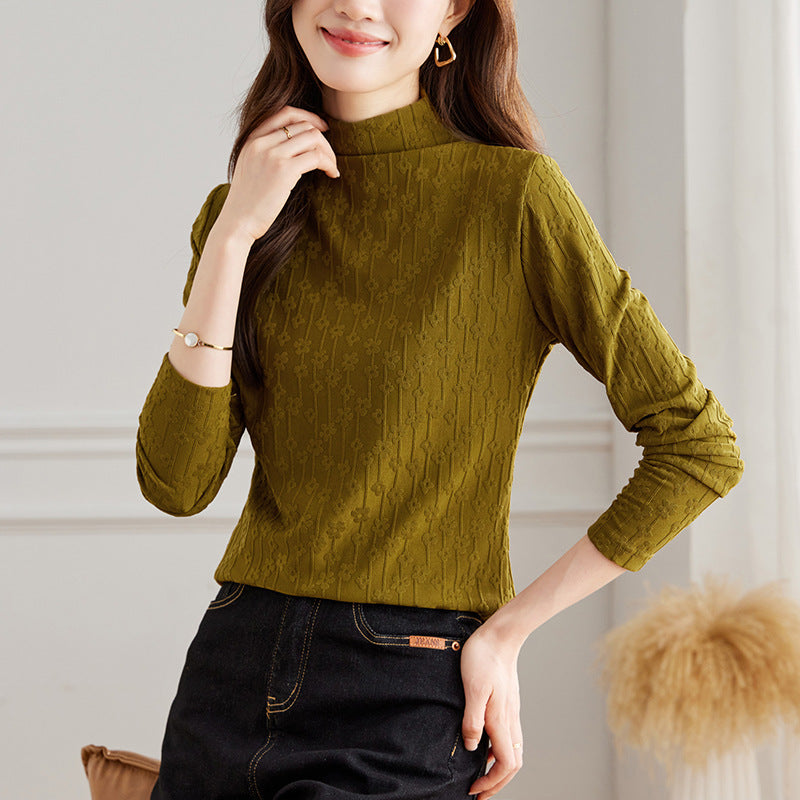 direct sales velvet semi-turtleneck lace women's autumn and winter new long-sleeved high-end Popular-style bottoming shirt