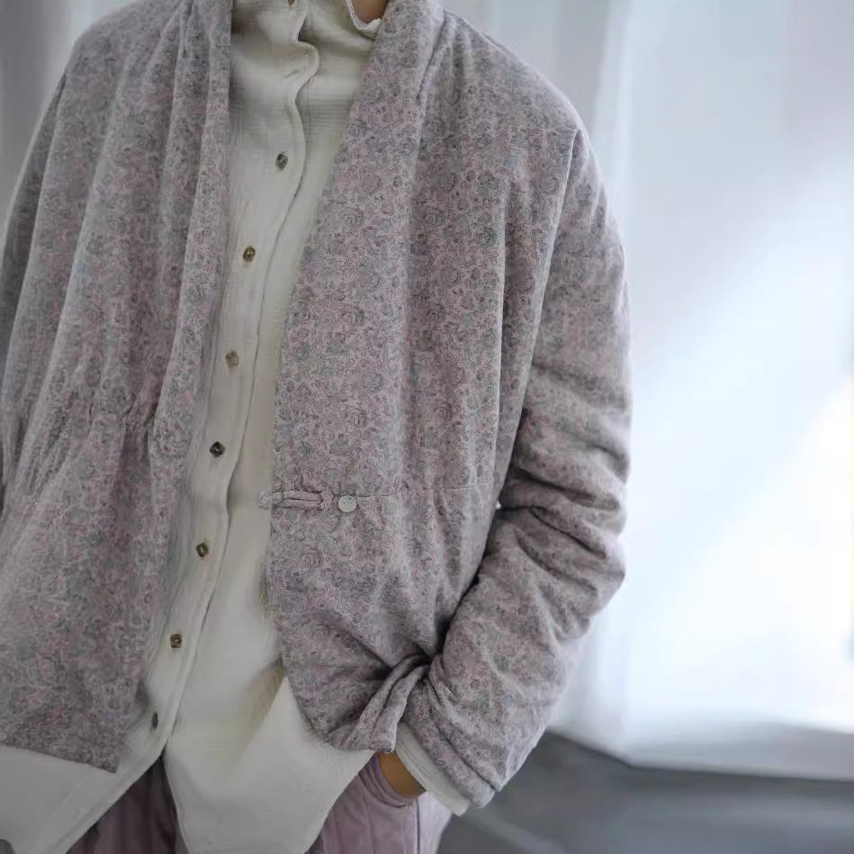light Chinese atmosphere, polished floral one-button cotton-padded coat, pastoral gentle thickened coat M22376