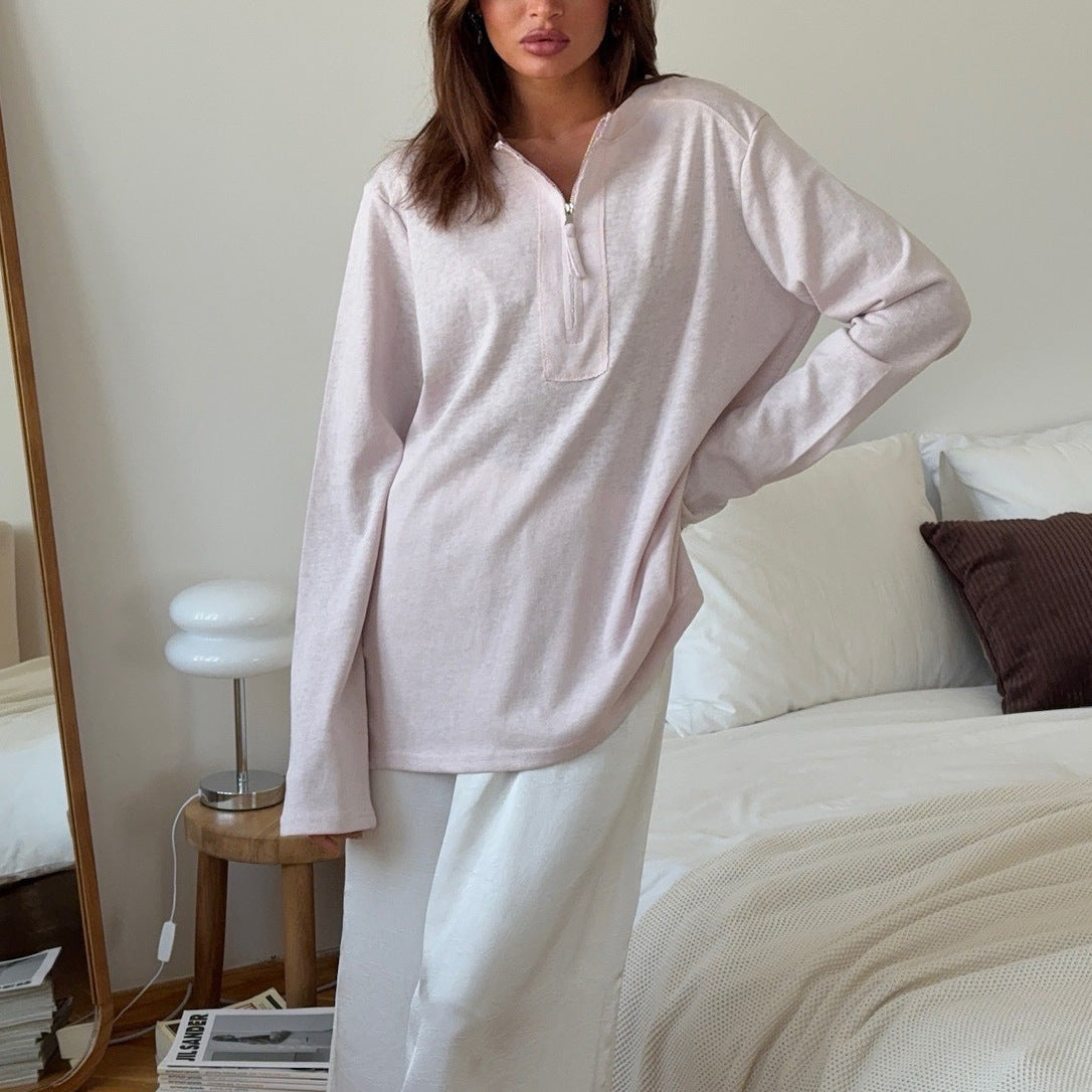 Popular, new comfortable and casual loose bamboo cotton thin long-sleeved crew neck bottoming shirt women's versatile can wear outside
