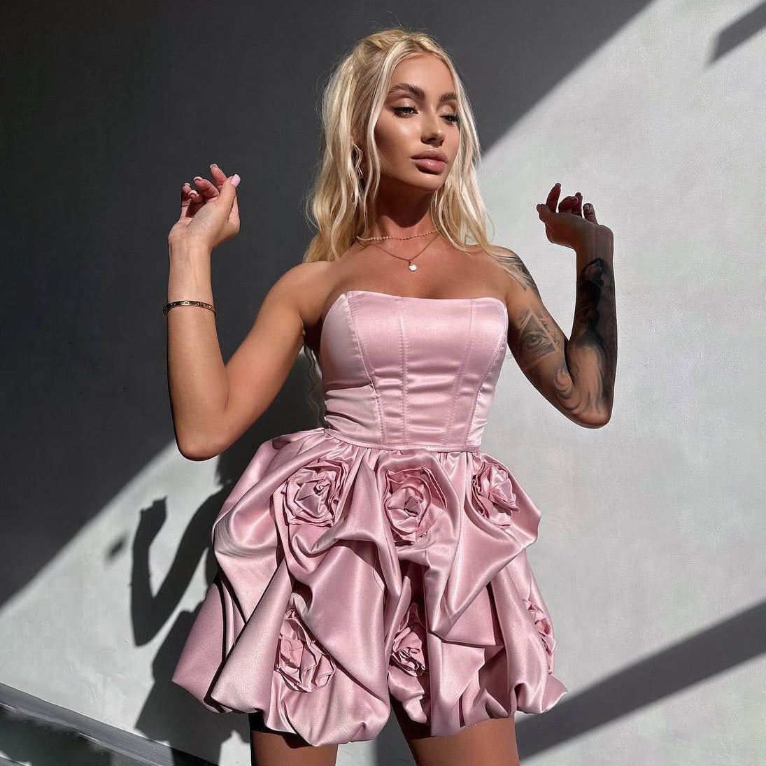 niche temperament three-dimensional decorative tube top strap corset skirt elegant design high-end ball dress New