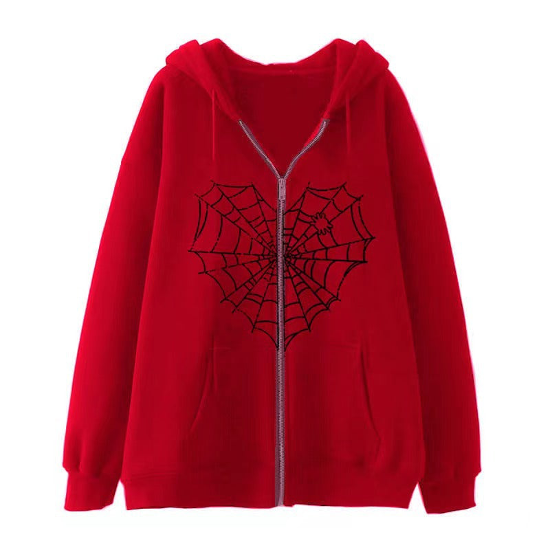 VLOVELAW 2025 Colored Spider Web Street Hip Hop Gothic Harajuku Y2k Black Zipper Hoodie Women, Harajuku Jacket Sweater Women