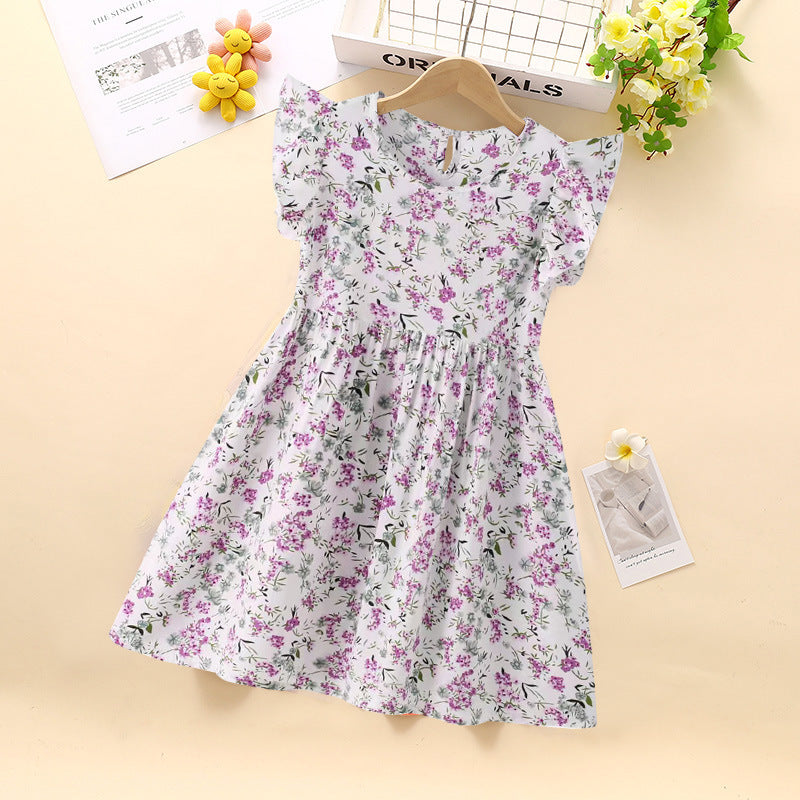 VLOVELAW Girls Dress Kids' Skirt Summer Baby Cotton Silk Floral Skirt Baby Girl Short Sleeve Princess Dress Clothes Children's Clothing