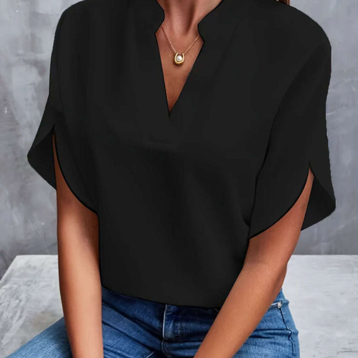 VLOVELAW Foreign Trade Summer New V-neck Shirt Women's Pure Color Casual Versatile European and American Short Sleeve Pullover Shirt