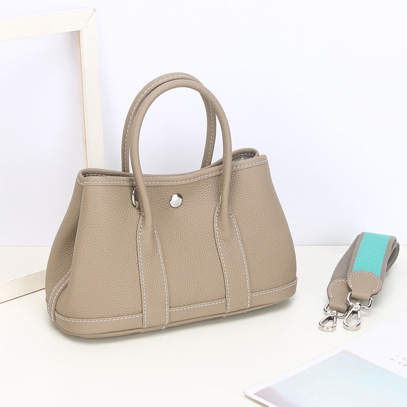VLOVELAW 2025 New version, first-layer cowhide garden bag, genuine leather, fashionable large-capacity tote bag, wide shoulder strap, shoulder bag, commuter handbag.