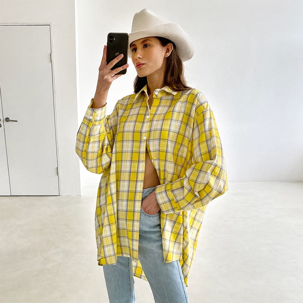 VLOVELAW 2025New autumn and winter new 2025 style pure cotton American retro commuter plaid shirt plaid shirt women's clothing