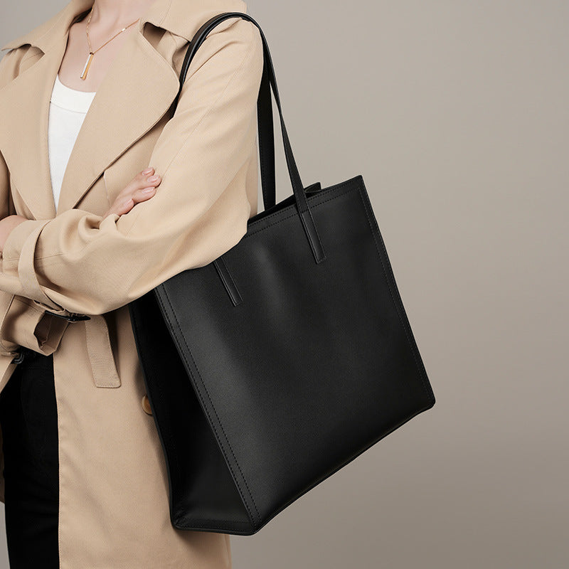 VLOVELAW 2025 New niche tote bag women's leather large-capacity briefcase computer bag black cowhide commuter bag