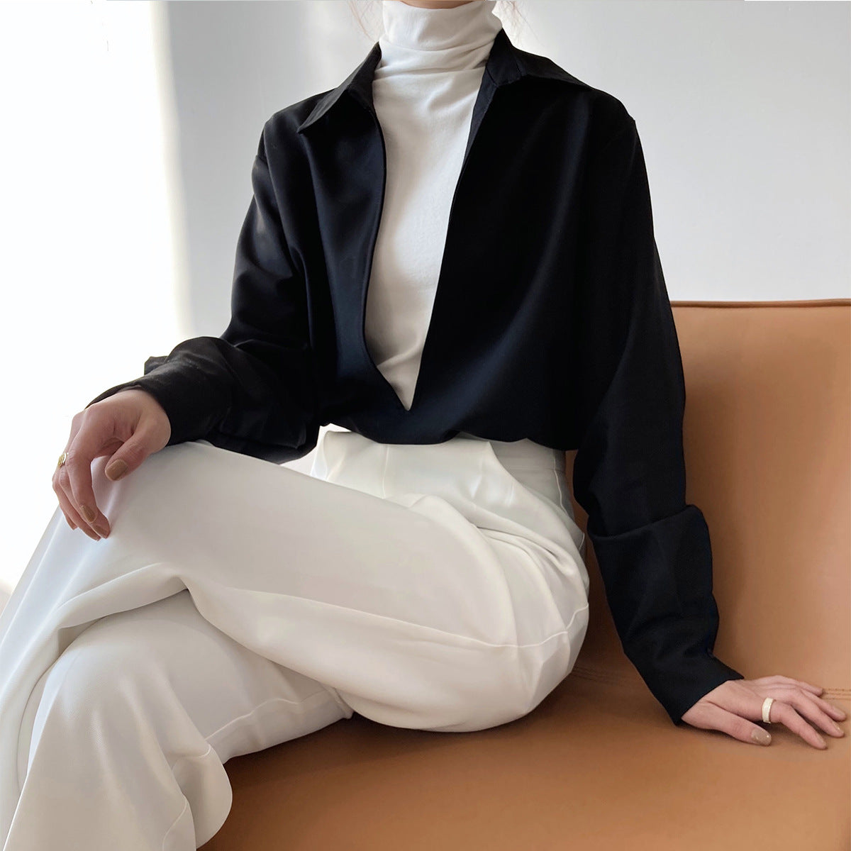 Luxi spring new design sense light ripe long-sleeved V-neck shirt women's fashion overlay top 677