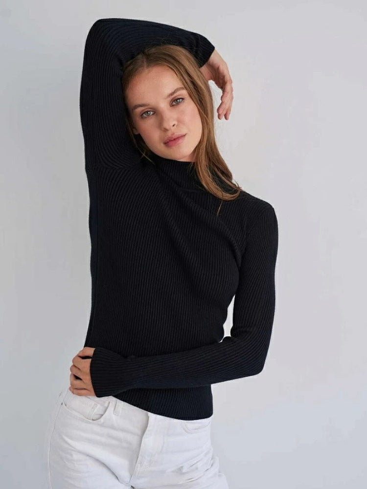 KKBOXLY Cross-border solid color semi-turtleneck sweater Europe, America and New autumn and winter women (24 colors in stock) slim-fit knitted bottoming shirt