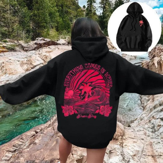 VLOVELAW popular 2025 fashion casual fleece sweater palm print kangaroo pocket drawstring print hoodie