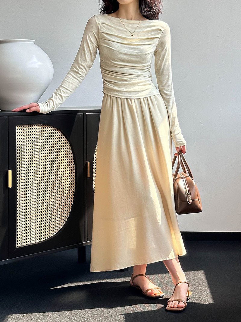 2025 Tachibana popular autumn temperament light mature suit women's irregular one-word shoulder + high waist skirt 3311