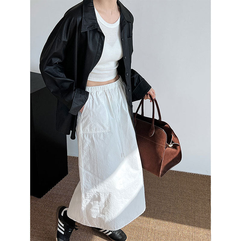 Luxi, retro drawstring tooling skirt new design sense thin straight skirt high waist skirt 9617