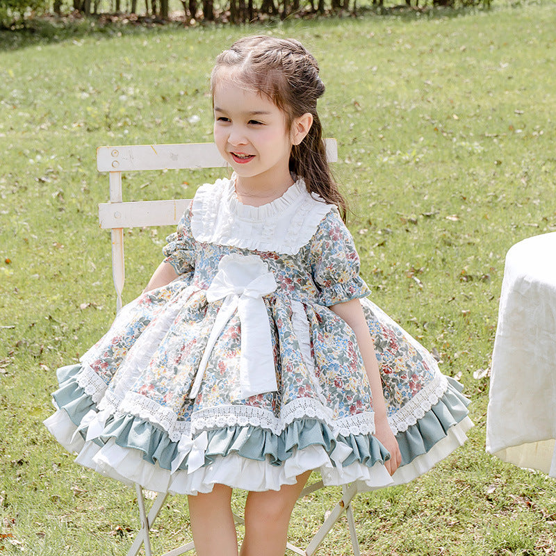2025 Summer New Lolita Children Shirt Girls' Baby Floral Short Sleeve Dress Cute Princess Dress