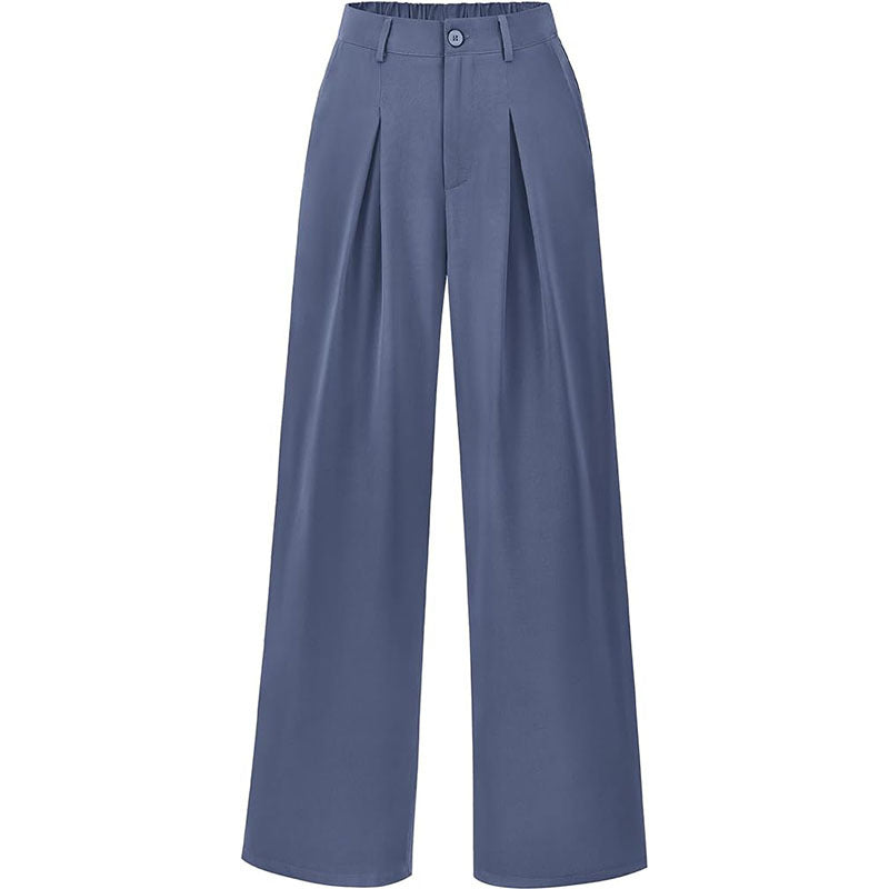 Solid Pleated Wide Leg Pants, Elegant Long Length Draped Pants, Women's Clothing
